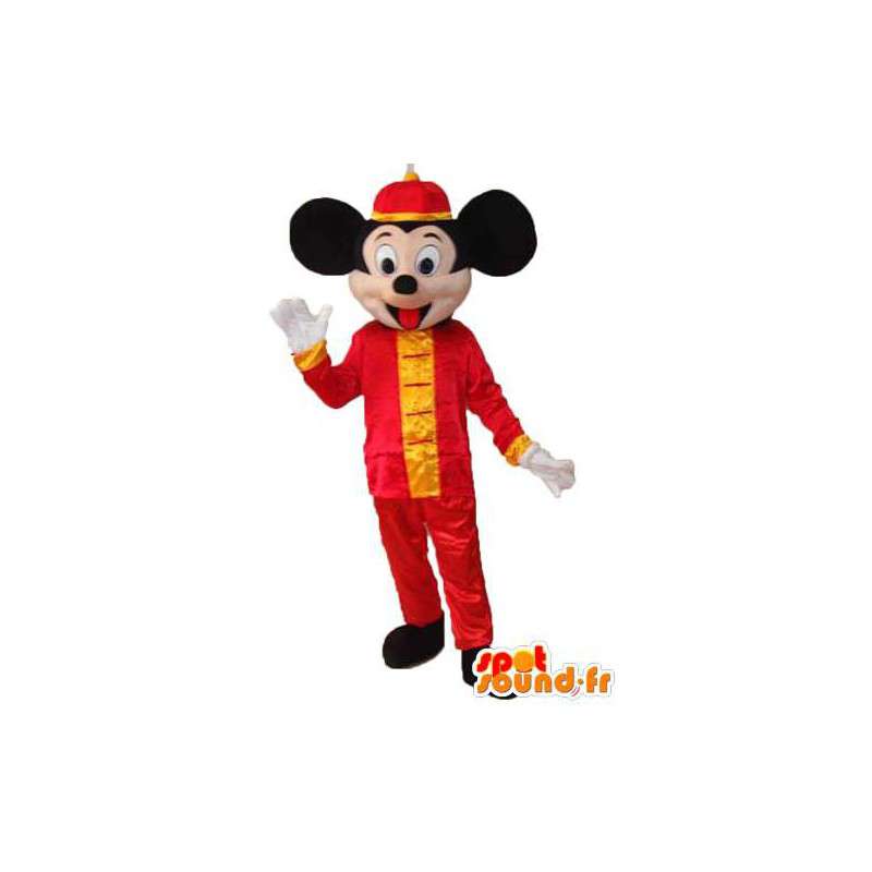 Mouse mascotte met Chinese rode en gele kimono  - MASFR003746 - Mickey Mouse Mascottes