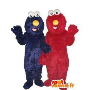 Double maskot plysj rød og blå - maskotene par - MASFR003760 - Maskoter en Sesame Street Elmo