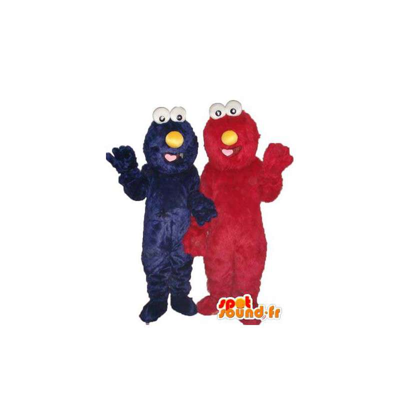 Double mascotte pluche rood en blauw - mascottes paar - MASFR003760 - Mascottes 1 Sesame Street Elmo