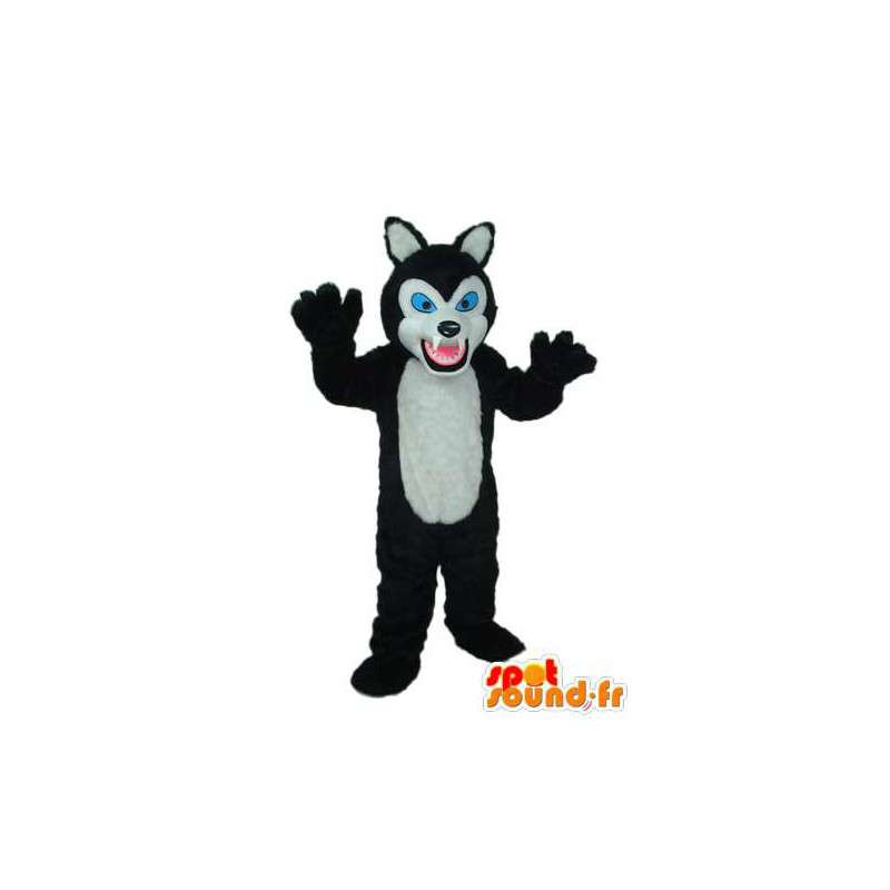 Mascotte de chat noir blanc, yeux bleus – déguisement de chat - MASFR003776 - Mascottes de chat