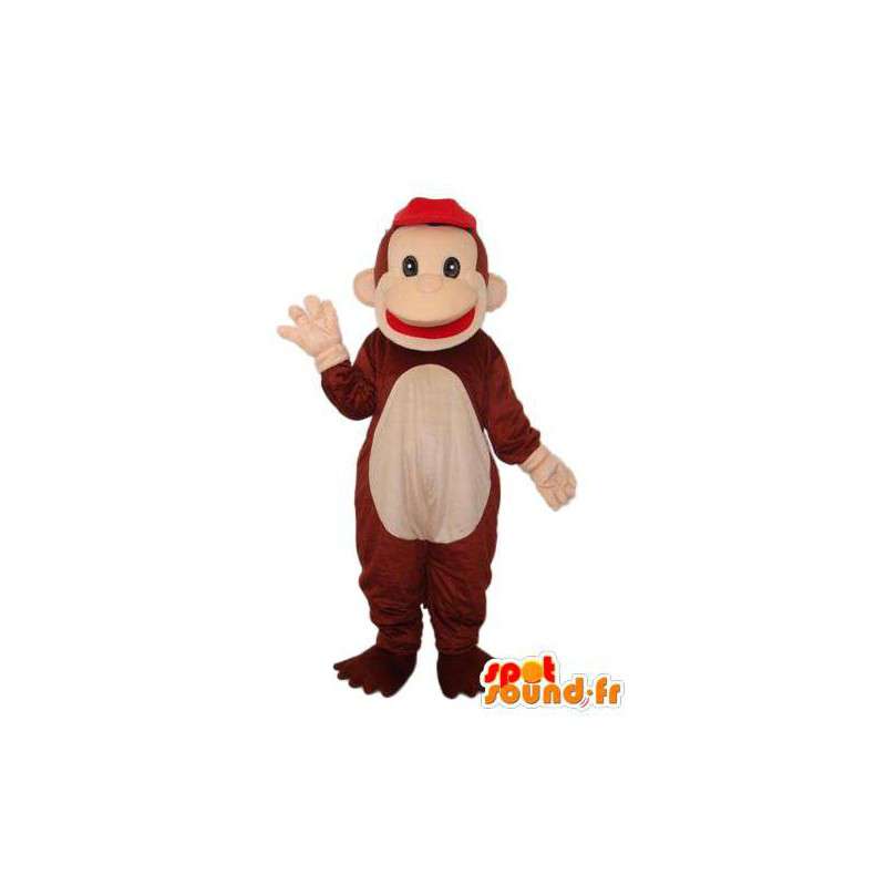 Mascot brun ape, rød lue - ape drakt - MASFR003790 - Monkey Maskoter