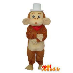 Μασκότ καφέ μαϊμού, λευκό καπέλο - κοστούμι πιθήκου - MASFR003791 - Πίθηκος Μασκότ