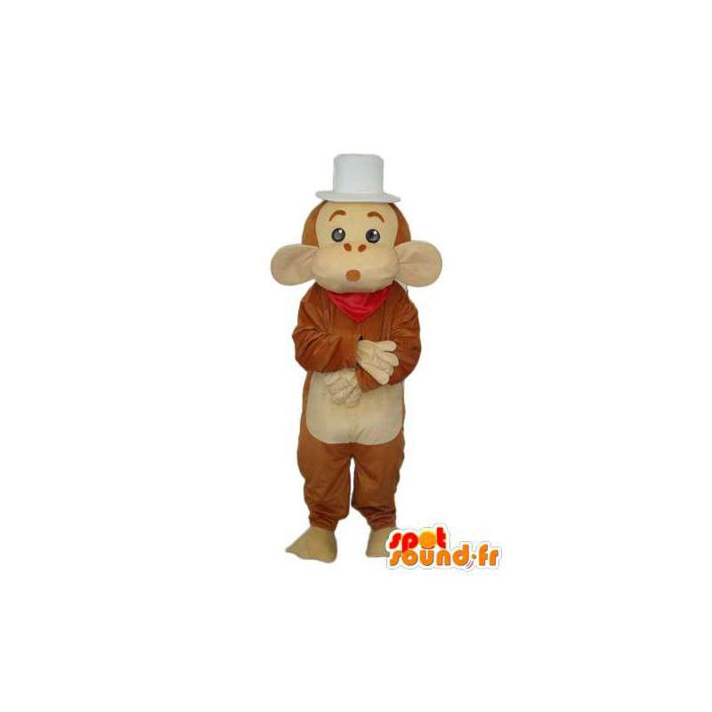 Μασκότ καφέ μαϊμού, λευκό καπέλο - κοστούμι πιθήκου - MASFR003791 - Πίθηκος Μασκότ