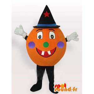 Mascot halloween pumpkin with black hat with accessories - MASFR00294 - Mascot of vegetables