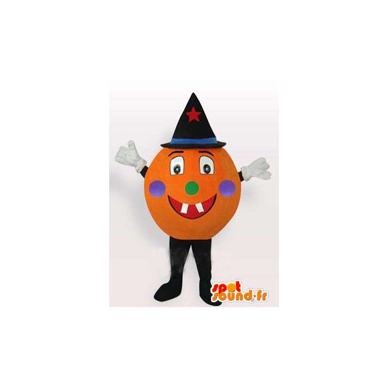 Mascot halloween pumpkin with black hat with accessories - MASFR00294 - Mascot of vegetables