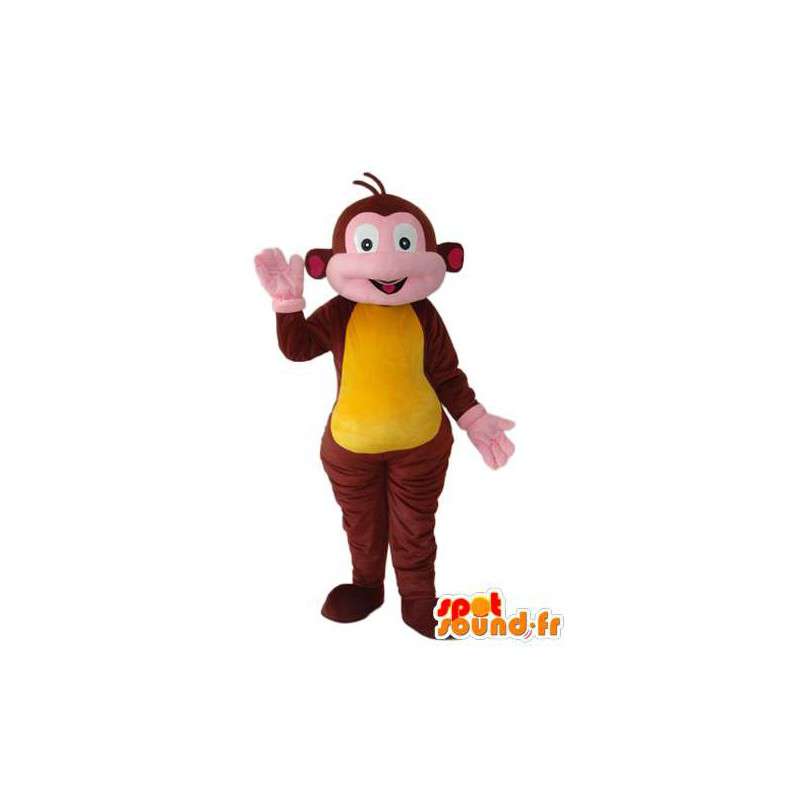 Brown monkey mascot yellow and pink - Monkey costume - MASFR003802 - Mascots monkey