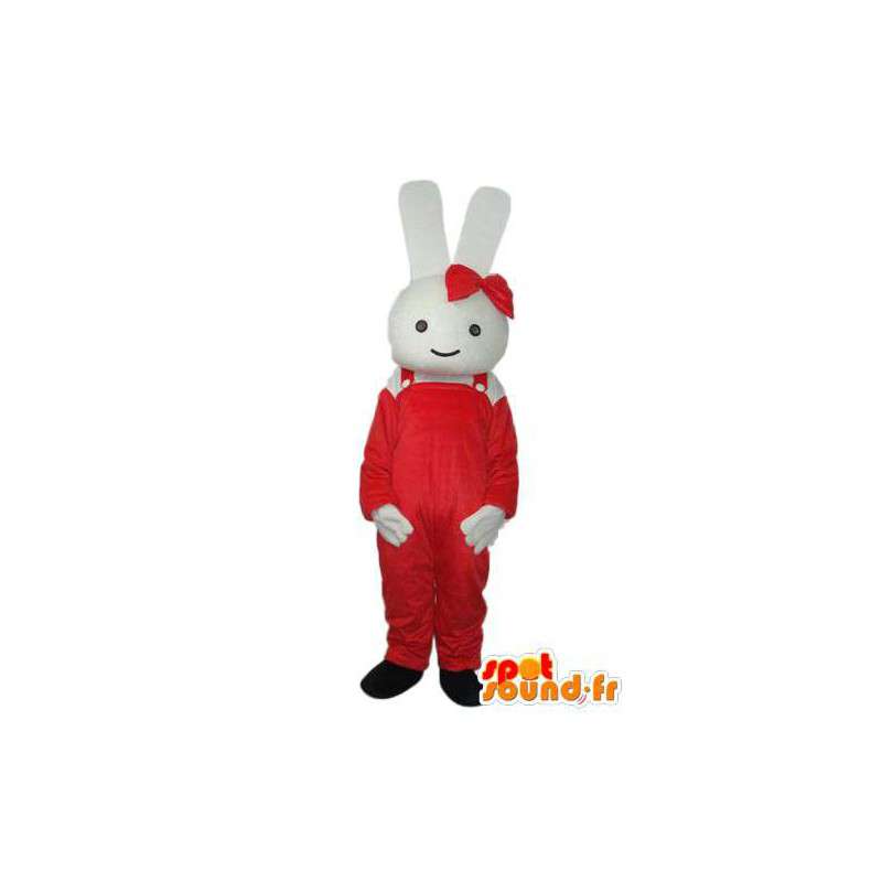 Costume representing a white rabbit dressed in red workwear - MASFR003868 - Rabbit mascot