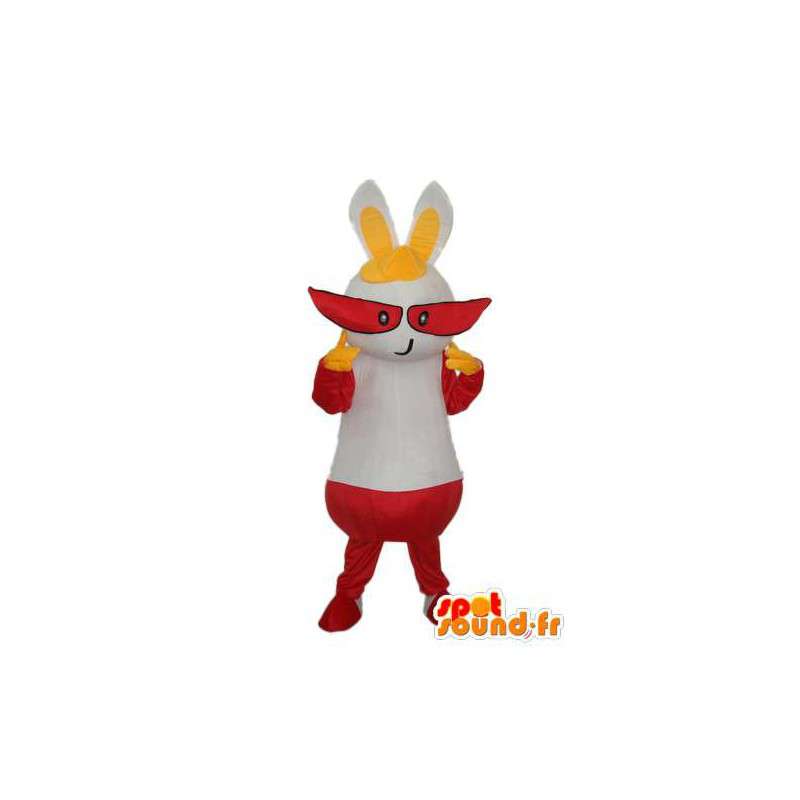 Costume de lapin blanc rouge et jaune avec lunette vampire - MASFR003870 - Mascotte de lapins