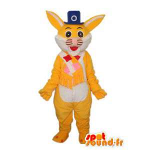 Maskot, der repræsenterer en gul kanin med en top hat -