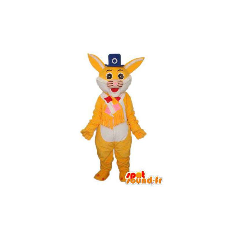 Coniglio mascotte che rappresenta un cappello giallo in alto - MASFR003871 - Mascotte coniglio