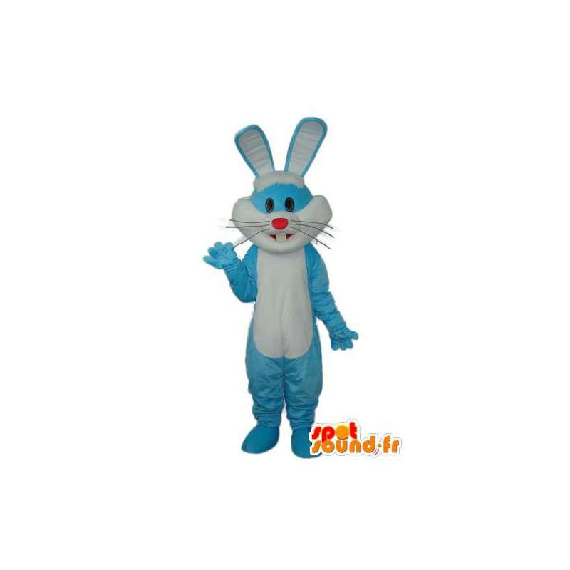 Nariz roja del traje de conejo blanco y azul - MASFR003873 - Mascota de conejo