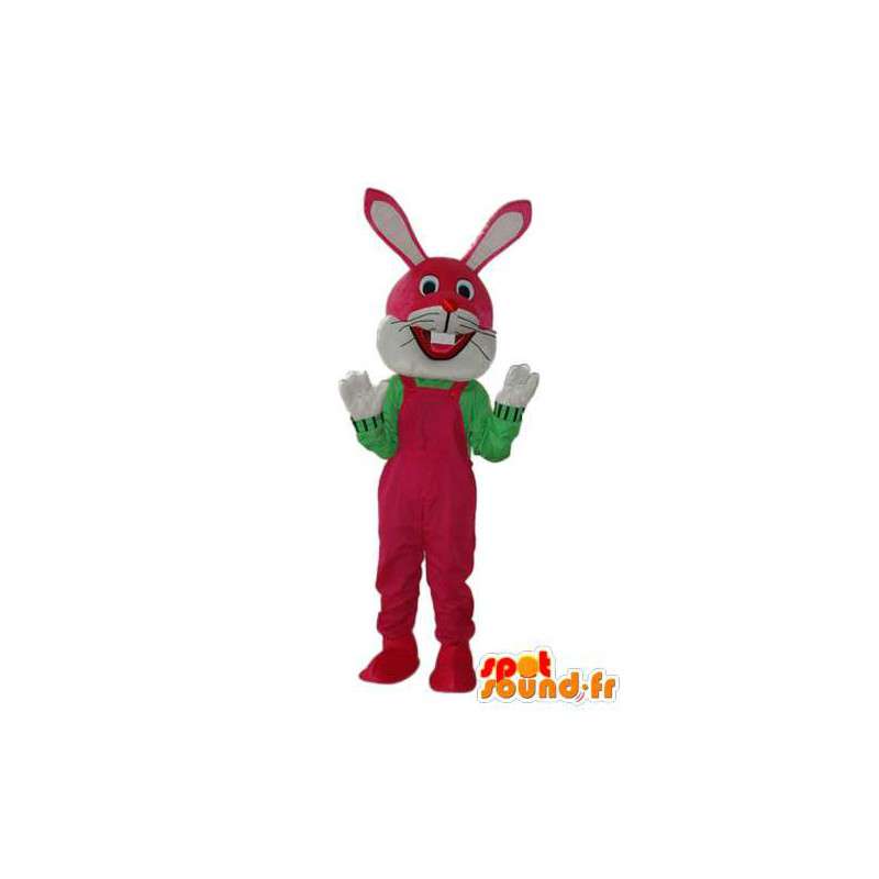 Bunny costume in burgundy jumpsuit and green sweater  - MASFR003874 - Rabbit mascot