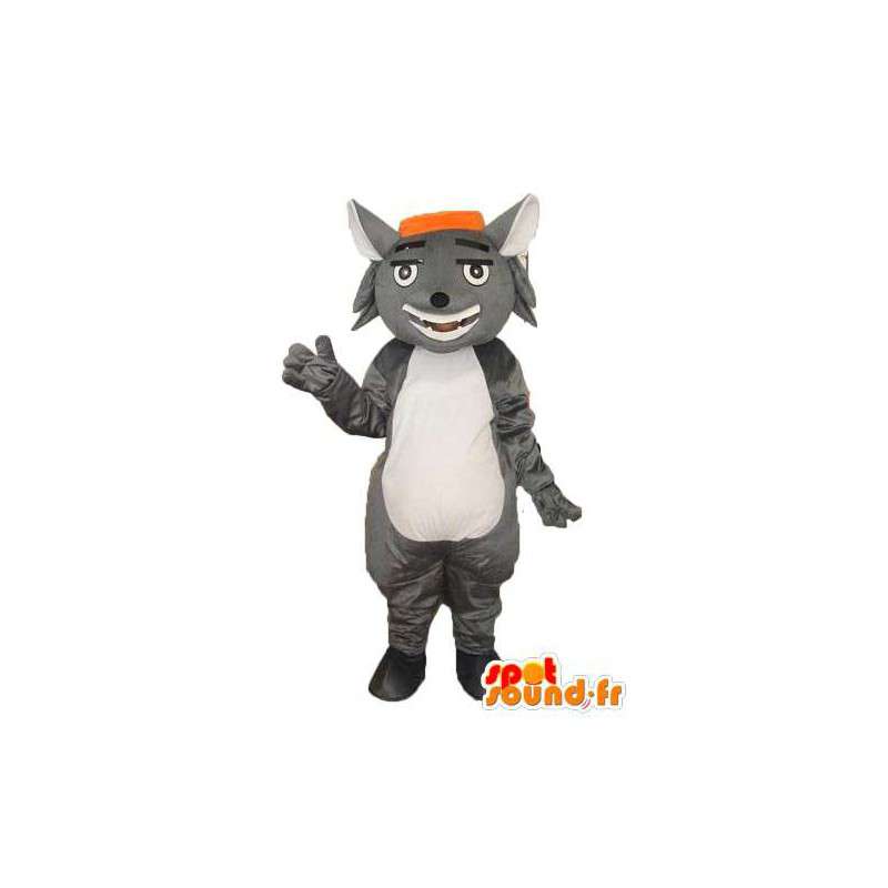 Mascot representando um gato cinzento grosseiro e sorrindo - MASFR003893 - Mascotes gato