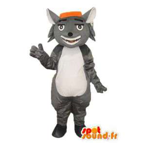 Mascotte représentant un chat gris mal léché et souriant - MASFR003893 - Mascottes de chat