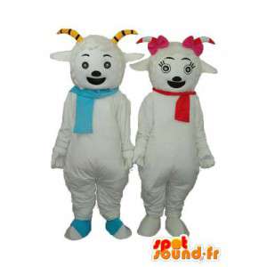 Duo dos carneiros brancos sorrindo - customizável - MASFR003894 - Mascotes Sheep