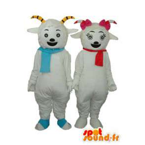 Duo van witte schapen glimlachen - Klantgericht - MASFR003894 - schapen Mascottes