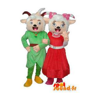 幸せで出血している羊のカップル-カスタマイズ可能-MASFR003895-羊のマスコット