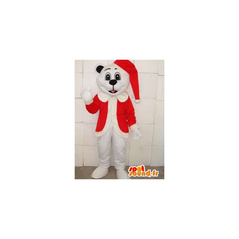 Mascota del oso polar con el sombrero rojo de Navidad - festiva de la felpa - MASFR00302 - Oso mascota