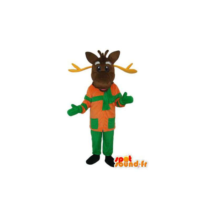 Déguisement représentant un renne en tenue verte et orange - MASFR003912 - Mascottes Cerf et Biche