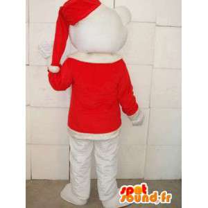 Maskotti joulua valkoinen karhu punainen lippalakki - Pehmo lomien - MASFR00302 - Bear Mascot