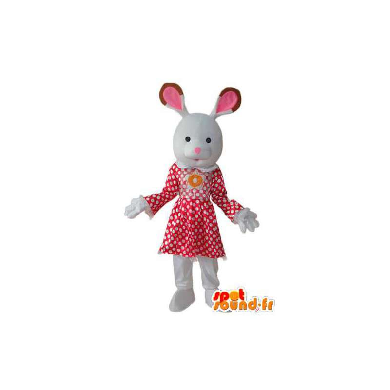 Wit konijntje kostuum rood witte jurk - Bunny Costume  - Konijn mascotte - MASFR003923 - SpotSound.fr