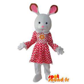 Wit konijntje kostuum rood witte jurk - Bunny Costume  - Konijn mascotte - MASFR003923 - SpotSound.fr