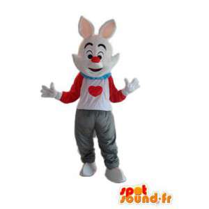 Blanco traje de conejo rojo blanco de la camiseta - Bunny Costumes - MASFR003925 - Mascota de conejo