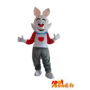 Valkoinen pupu puku punainen valkoinen T-paita - Bunny Costume  - MASFR003925 - maskotti kanit