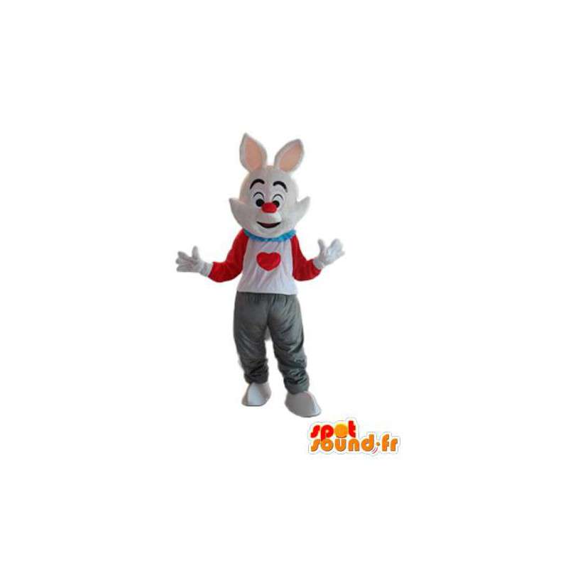 Valkoinen pupu puku punainen valkoinen T-paita - Bunny Costume  - MASFR003925 - maskotti kanit