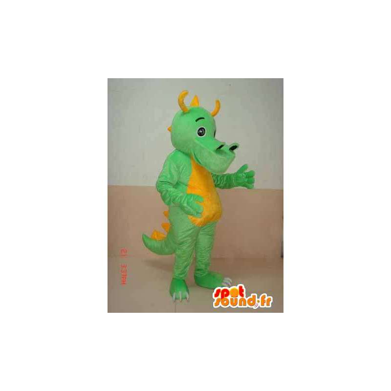 Grün Triceratops-Dinosaurier-Maskottchen gelben Hörnern - Kostüm dino - MASFR00304 - Maskottchen-Dinosaurier