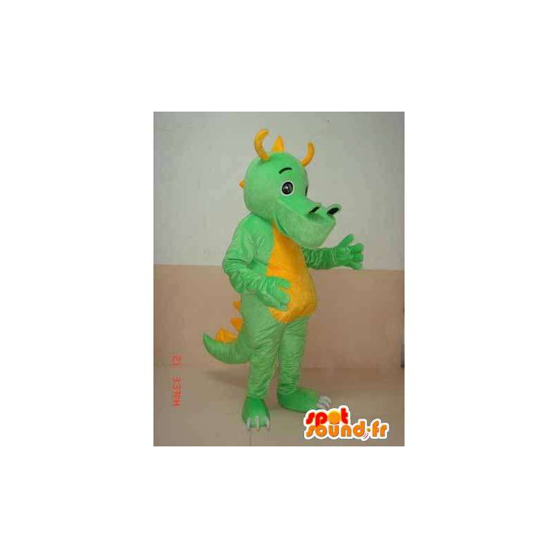 Mascotte Dinosaure tricératops vert à cornes jaunes - Costume dino - MASFR00304 - Mascottes Dinosaure