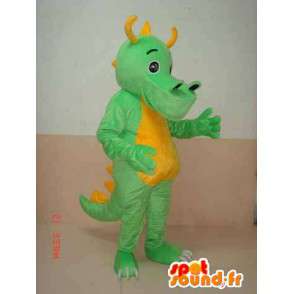 Grün Triceratops-Dinosaurier-Maskottchen gelben Hörnern - Kostüm dino - MASFR00304 - Maskottchen-Dinosaurier