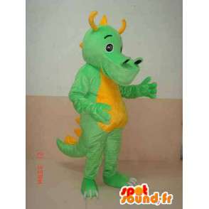 Mascotte Dinosaure tricératops vert à cornes jaunes - Costume dino - MASFR00304 - Mascottes Dinosaure