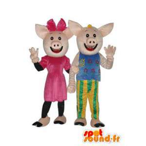 Couple de mascottes cochon en peluche – Déguisement de cochon  - MASFR003941 - Mascottes Cochon