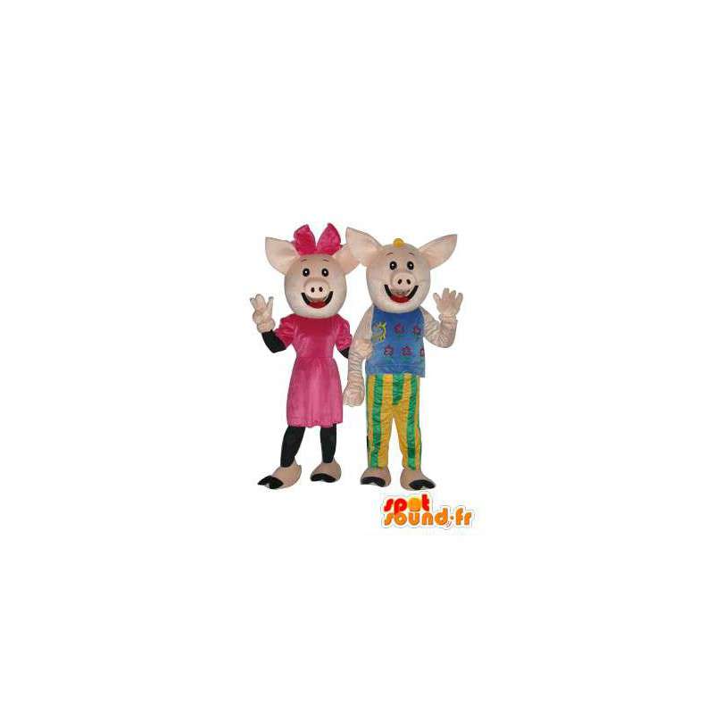 Couple de mascottes cochon en peluche – Déguisement de cochon  - MASFR003941 - Mascottes Cochon