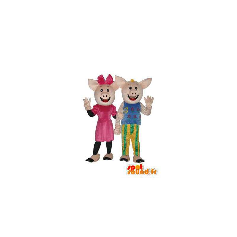 Couple of plush mascots pig - Pig costume  - MASFR003941 - Mascots pig