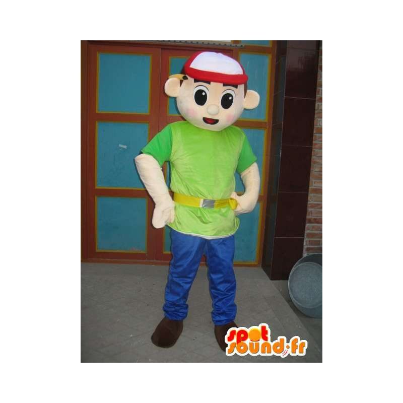 Mascot muchacho en camiseta verde sombrero - Accesorios en expreso - MASFR00306 - Chicas y chicos de mascotas