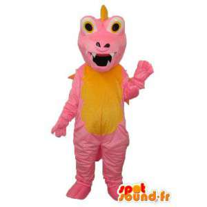 Roze draak mascotte en geel - draakkostuum teddy - MASFR003970 - Dragon Mascot