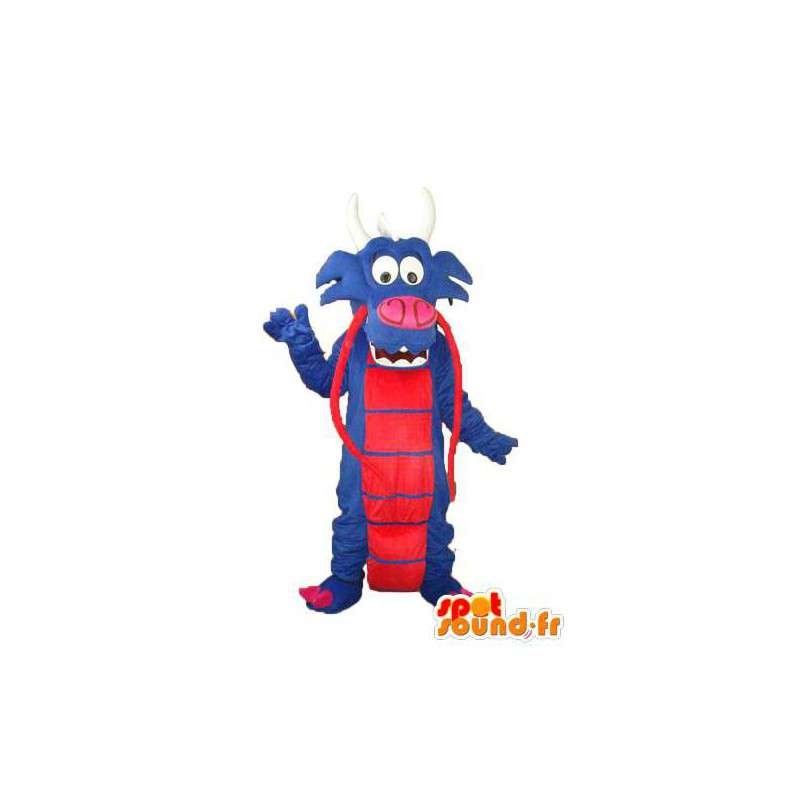 Mascottekostuum blauwe rode draak in peluche - Dragon mascotte - MASFR003986 - SpotSound.fr