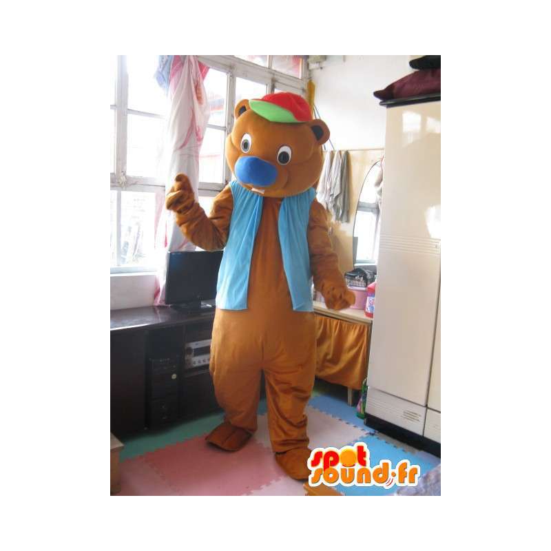 Tampão do divertimento Mascote do urso com colete azul - Animal Plush - MASFR00309 - mascote do urso