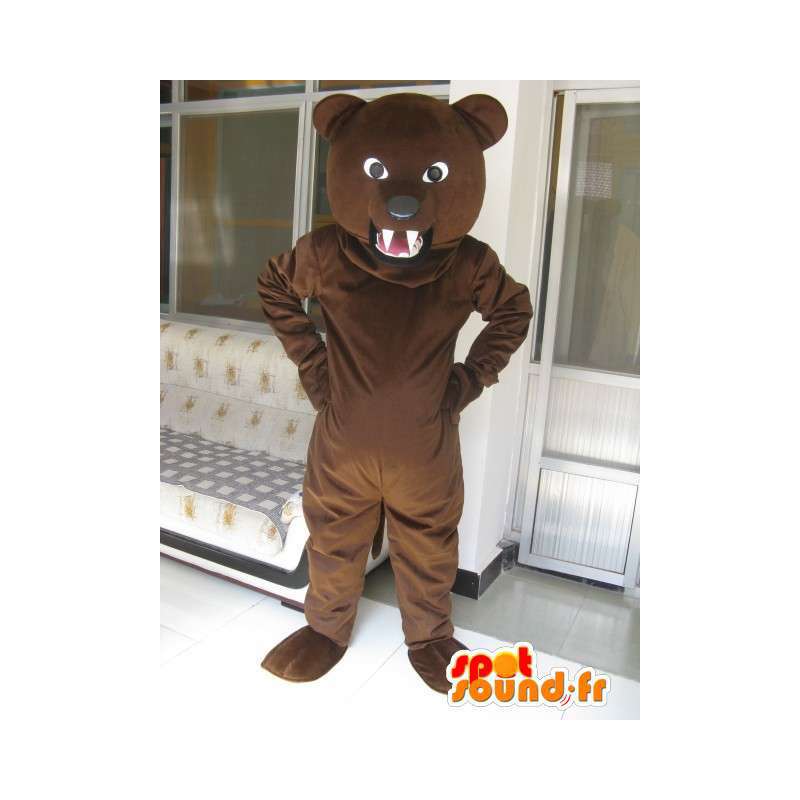 Mascotte ours marron foncé classique et grognon - Peluche ourson - MASFR00310 - Mascotte d'ours