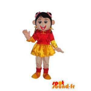 Pigemaskot i rød og gul kjole - karakterdragt - Spotsound maskot