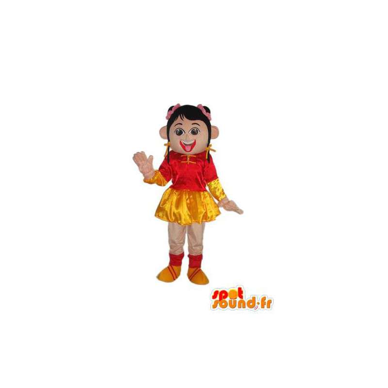 Dívka maskot v červené a žluté barvě - postava kostým - MASFR004037 - Maskoti chlapci a dívky