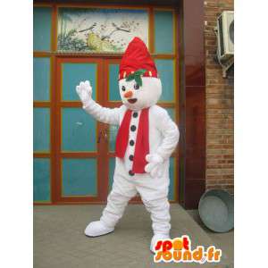Kobold Maskottchen roten und weißen Schnee mit Mütze und Schal - MASFR00199 - Weihnachten-Maskottchen