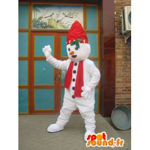 Maskot skřítek červený a bílý sníh s kloboukem a šátek - MASFR00199 - Vánoční Maskoti