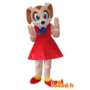 Maskot karakter beige mus, rød kjole - Spotsound maskot
