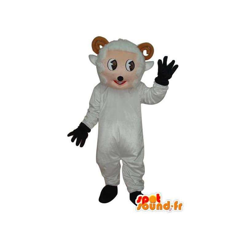 Mascotte de personnage chiot blanc, gants noirs - MASFR004046 - Mascottes de chien