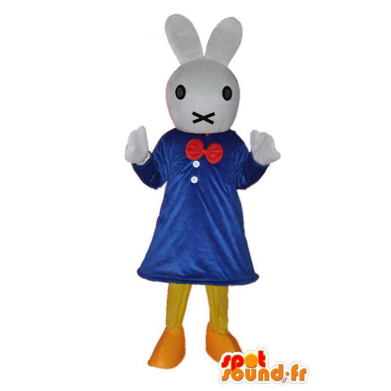Plyschmaskot med kanin med blå klänning - kanindräkt -