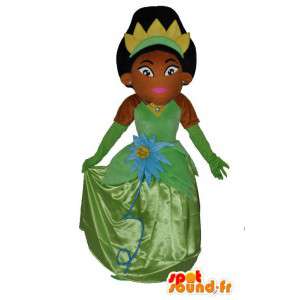 Princesa Africano Mascot com vestido verde agradável - MASFR004064 - fadas Mascotes