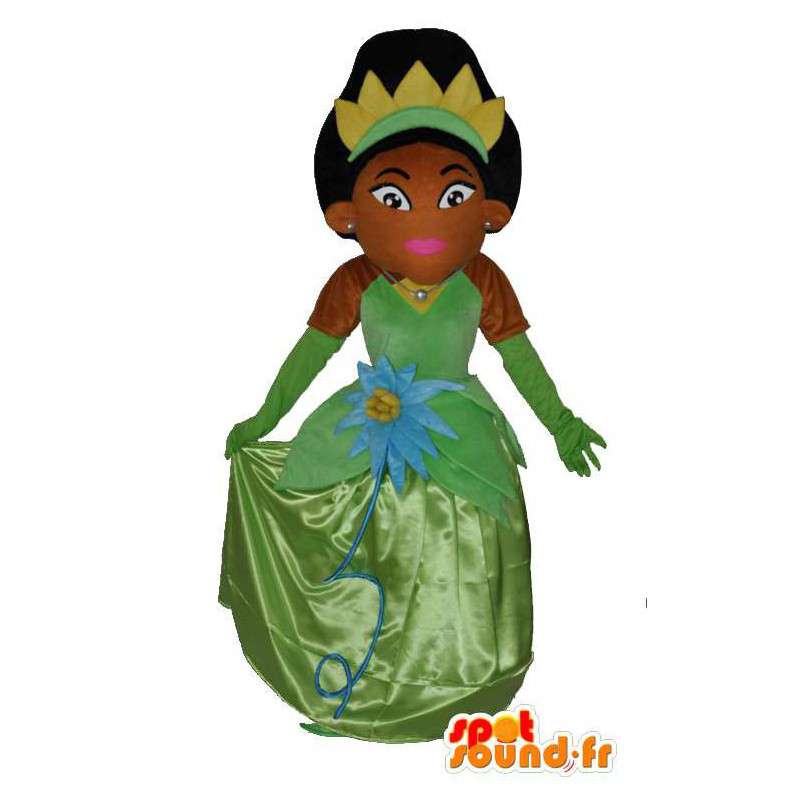 Afrikansk prinsessamaskot med söt grön klänning - Spotsound